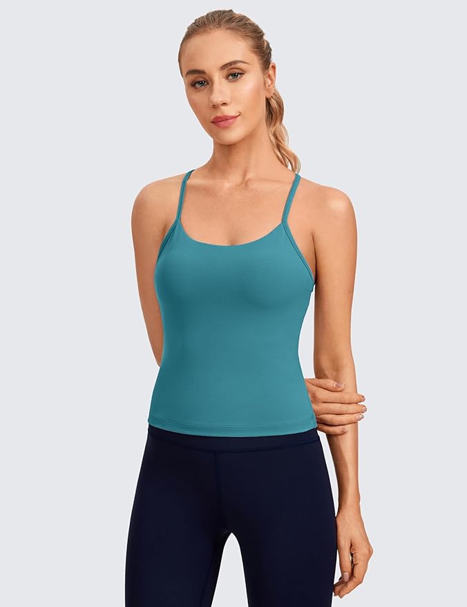 CRZ YOGA Butterluxe Racerback Tank Tops for Women - Scoop Neck Spaghetti Strap Padded Workout Camisole with Built in Bra