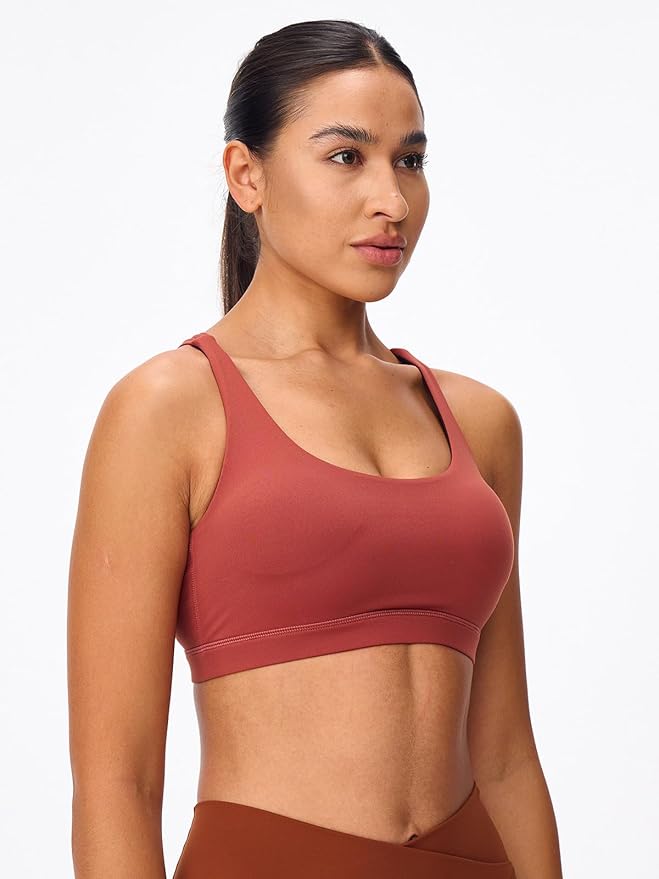 Women's Strappy Sports Bras Light Compression Crop Criss Cross Back Padded Workout Yoga Bra Supportive U Neckline