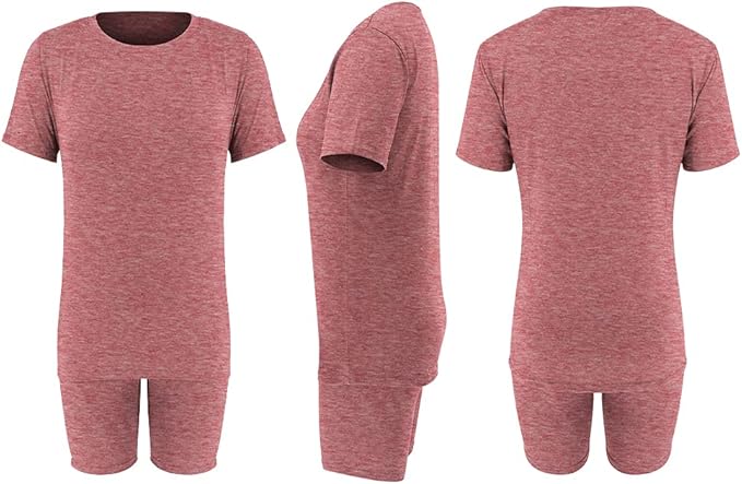 KINIKO Women's 2 Piece Casual Fashion Sports Solid Color Suit short Sleeve top and Pants Set Sweatshirt