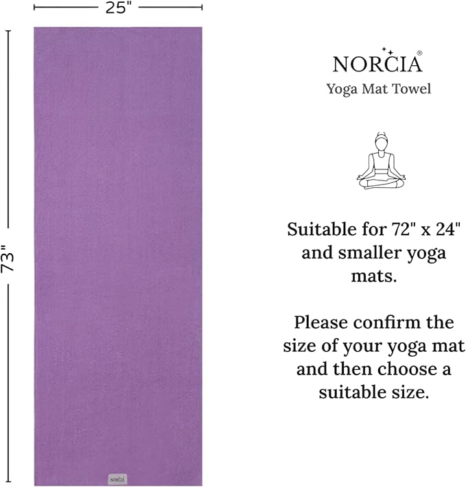 Yoga Towel, Non Slip Hot Yoga Mat Towel with Corner Pockets, Mat-Sized 24" x 72", 100% Microfiber Sweat Absorbent, Perfect for Hot Yoga, Bikram, Pilates and Yoga Mats (Purple)