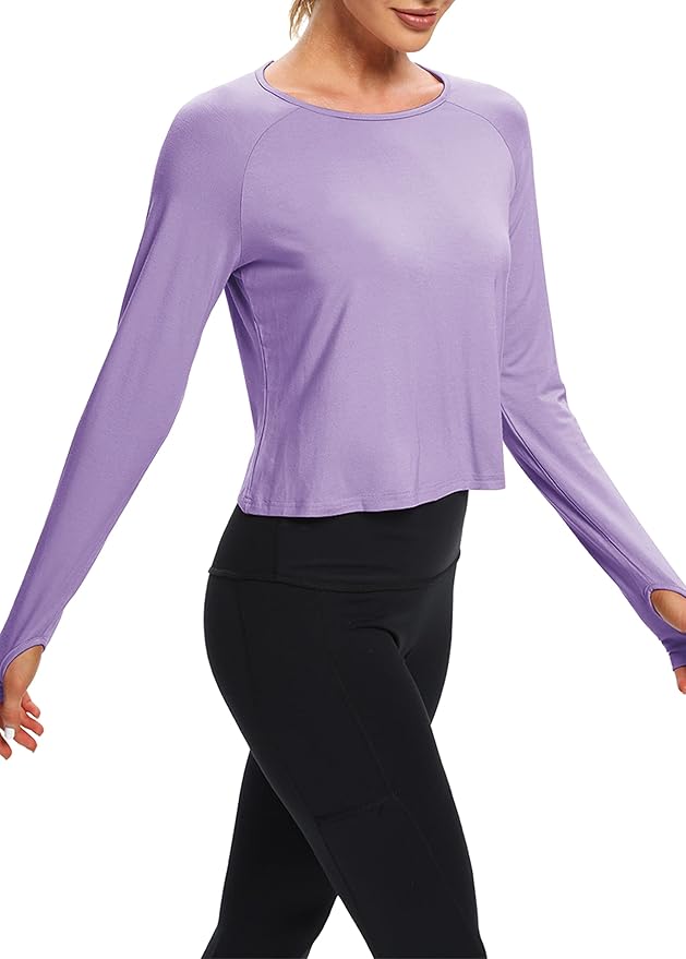Bestisun Long Sleeve Workout Running Shirts Athletic Yoga Gym Crop Tops for Women