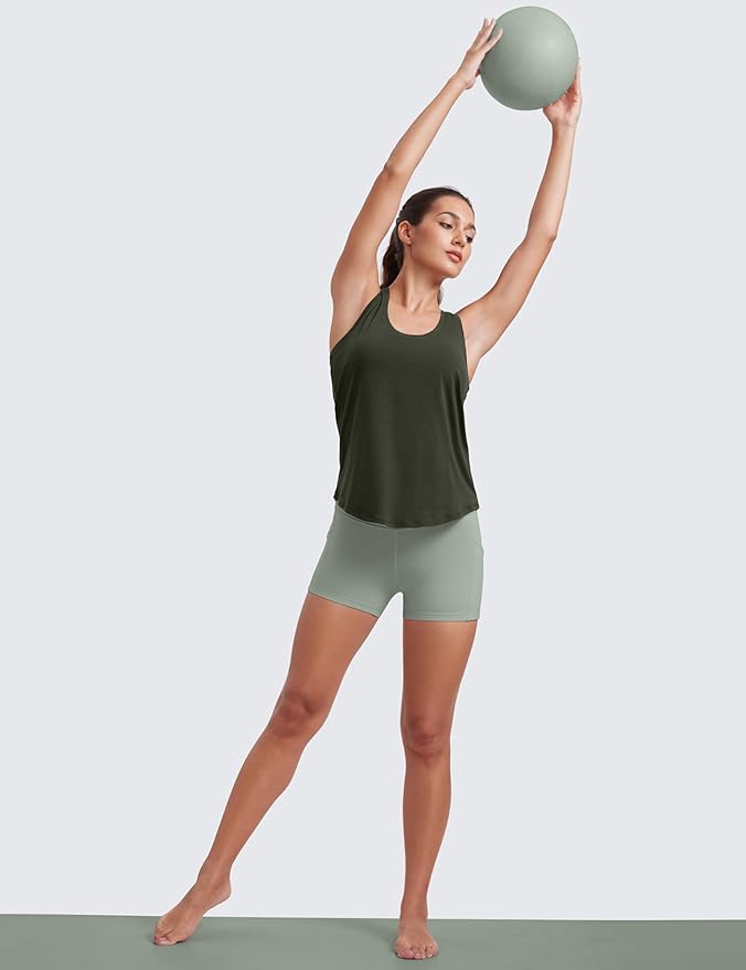 CRZ YOGA Pima Cotton Racerback Tank Tops for Women - Workout Athletic Casual Soft Scoop Neck Sleeveless Shirts