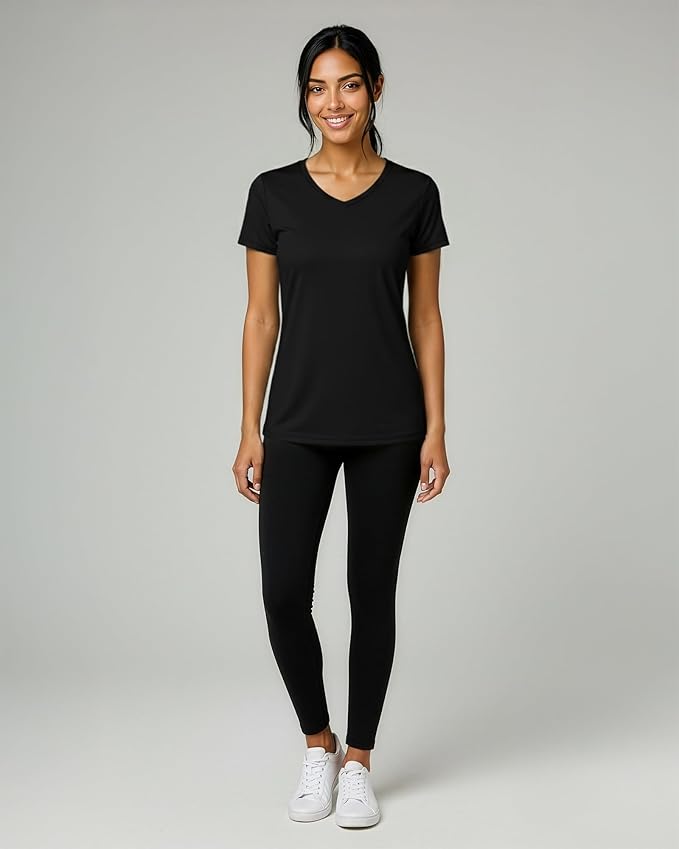 Real Essentials 5 Pack: Women's Dry-Fit Short Sleeve V Neck T Shirt Workout Fitness Yoga Top Tee (Available in Plus Size)