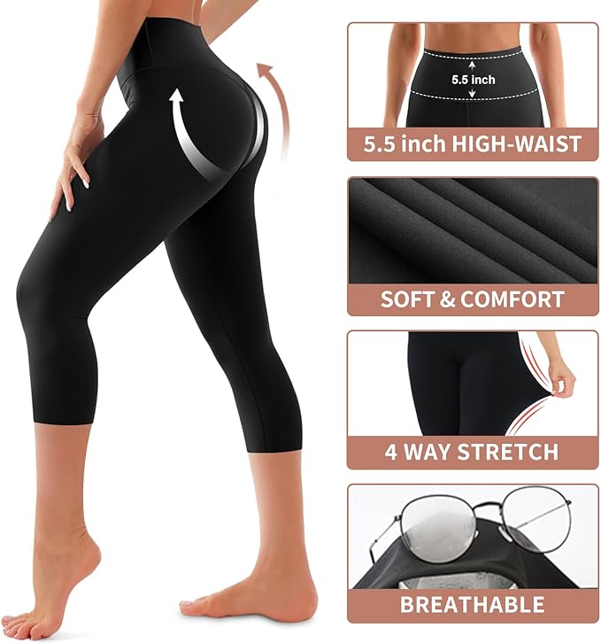 4 Pack Leggings for Women Butt Lift High Waisted Tummy Control No See-Through Yoga Pants Workout Running Leggings