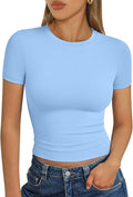 Trendy Queen Womens Short Sleeve T Shirts - Buttery Soft Summer Crop Tops Slim Fit Y2k Basic Tees for Workout