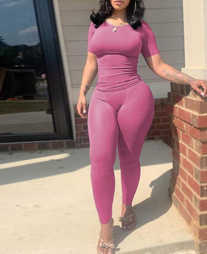 Nimsruc Two Piece Outfits For Women Summer Casual Short Sleeve Jogging Suits
