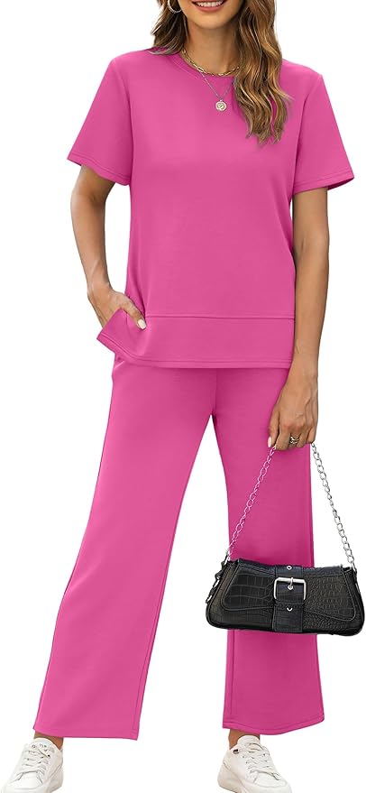 XIEERDUO Women's Side Slit Lounge Sets 2026 Fashion 2 Piece Travel Outfits Cozy Loungewear Wide Leg Tracksuits S-3XL