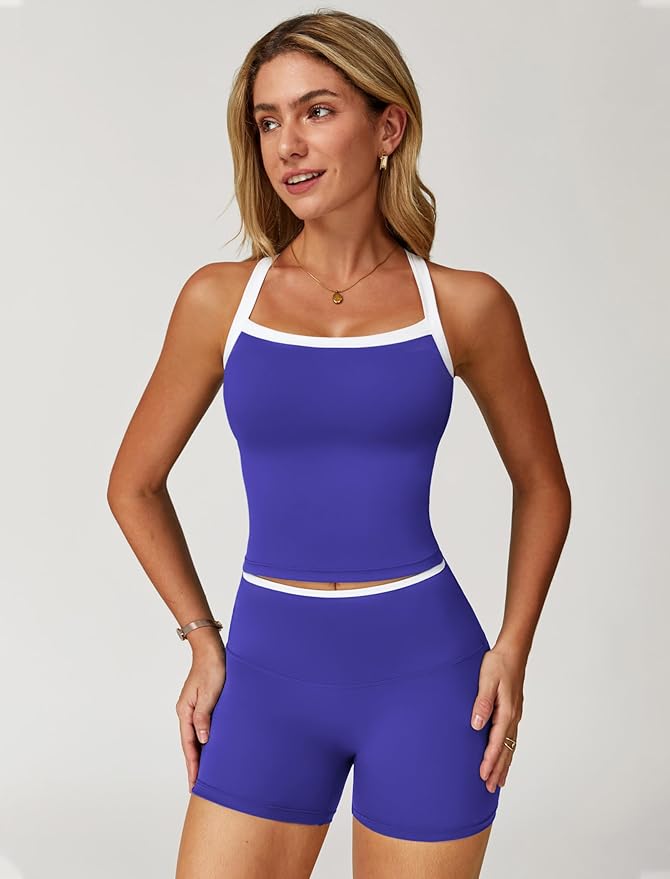 QBGJTD Two Piece Workout Sets For Women Tank Top Matching High Waist Booty Lifting Shorts Gym Yoga Active Wear Outfits
