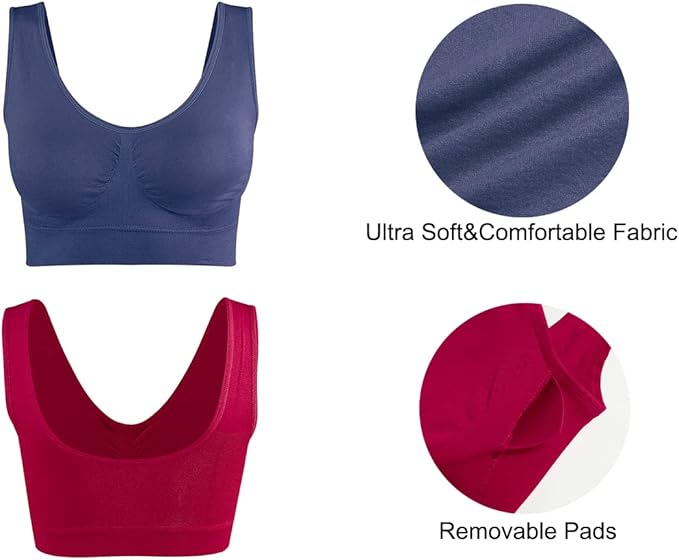 Lemef 3-Pack Seamless Sports Bra Wirefree Yoga Bra with Removable Pads for Women