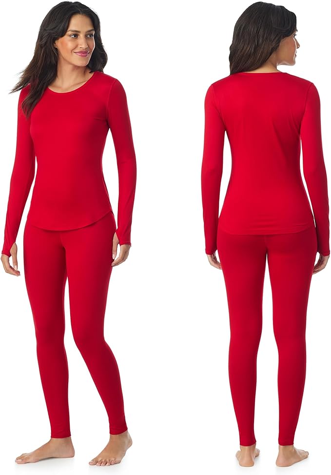 Cuddl Duds Womens Lightweight Breathable Everyday Active Base Layer Set - Long Sleeve Top & Leggings - Lounge Sets for Women