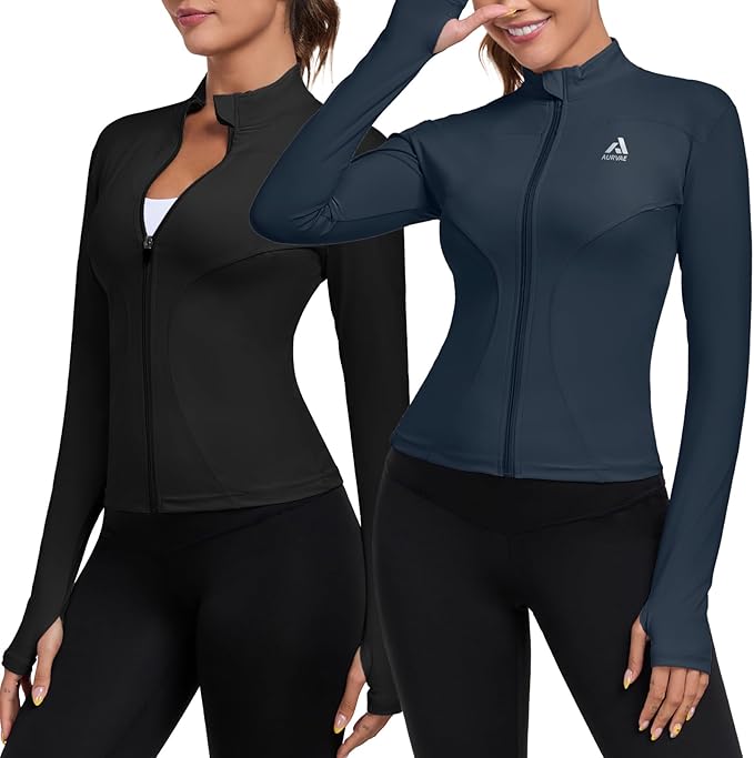 Women's Full Zip Workout Jacket Lightweight Running Slim Fit Athletic Jackets With Thumb Holes