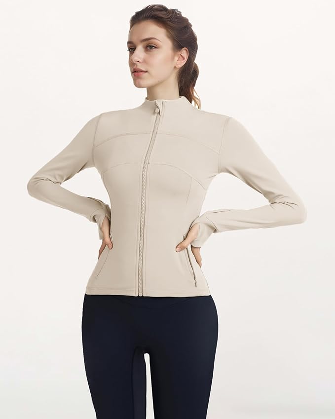 Gacaky Women's Slim Fit Workout Running Track Jackets Full Zip-up Yoga Athletic Jacket with Thumb Holes