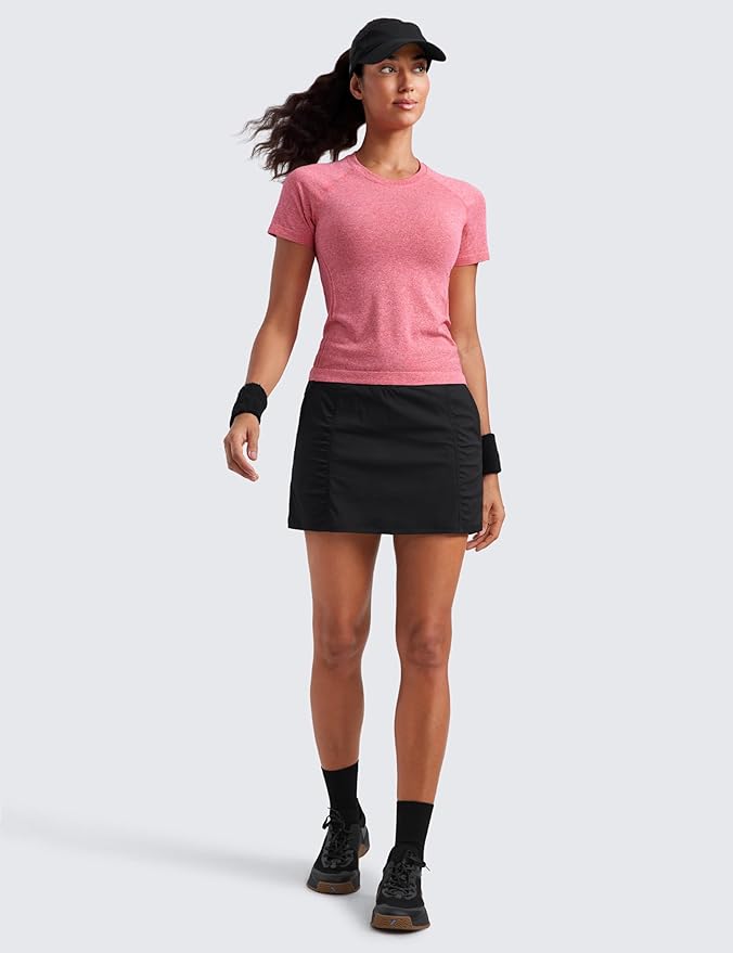 CRZ YOGA Seamless Workout Tops for Women Waist Length - Running Gym Athletic Yoga Short Sleeve Shirts Breathable Crewneck