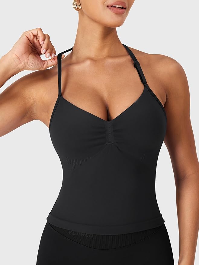 YEOREO SoftHue Impact Longline Strappy Top Women's Halter Workout Tank Tops Backless Gym Longline with Adjustable Strap