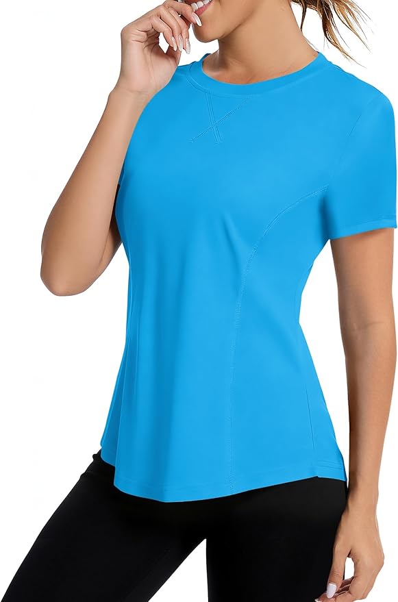 AVOOGUE Women's Short Sleeve Workout Tops Quick Dry Athletic UPF50+ Sun Protection Shirts Gym Hiking Running Yoga Clothes
