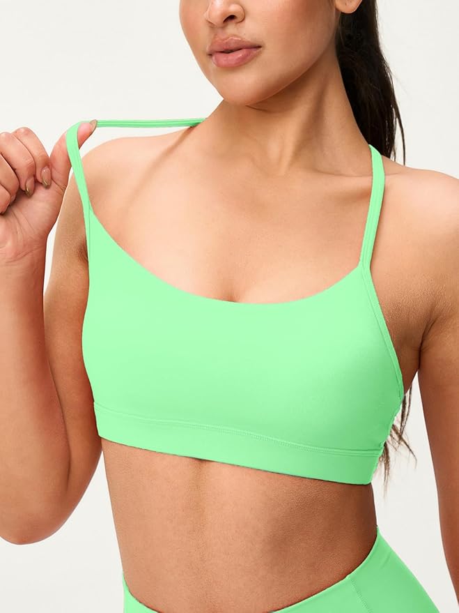 Womens Y Back Padded Sports Bra Strappy U Neck Butter Soft Low Impact Workout Bras Yoga Pilates Walking