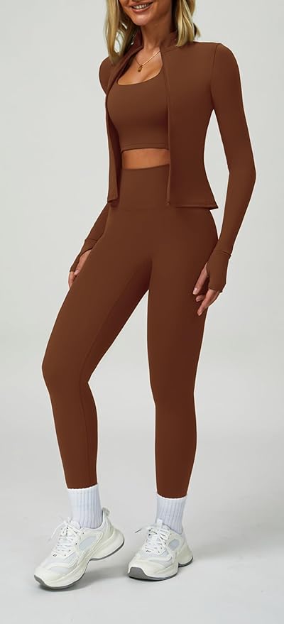 Yknktstc Womens Two Piece Tracksuit Set Long Sleeve Zipper Jacket with Athletic High Waist Leggings Workout Outfit