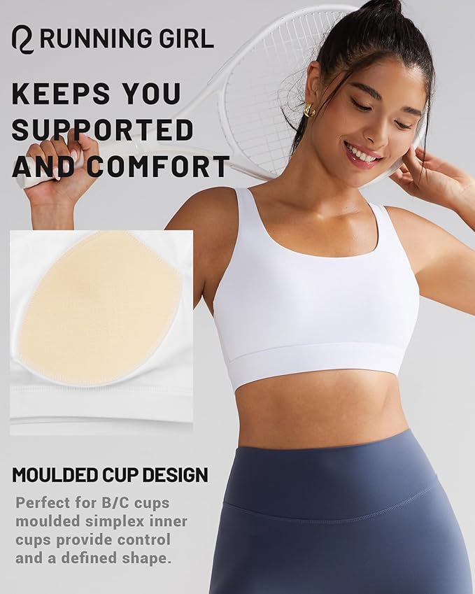 RUNNING GIRL Sports Bra for Women High Support, Molded Cup High Impact Sports Bras with Sewn in Pads Workout Running Bra
