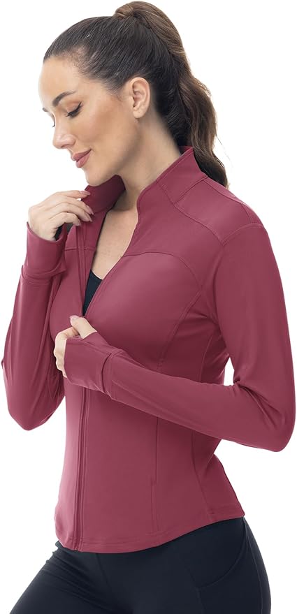 Gopune Women's Workout Athletic Jacket Lightweight Zip Up Yoga Slim Fit Tops with Pockets