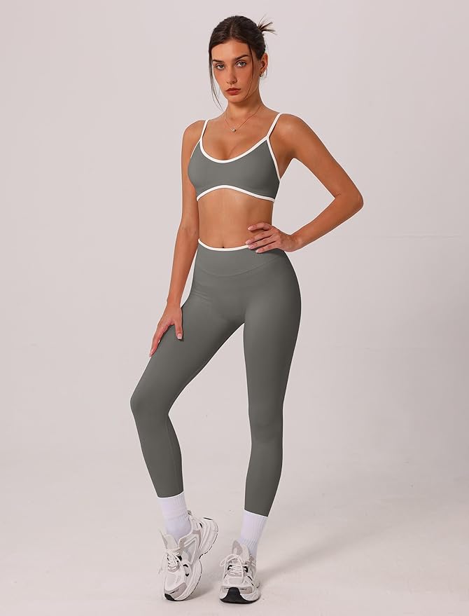 ABOCIW Womens 2 Piece Workout Sets Seamless Color Block Sports Bra Scrunch Butt Lifting High Waist Leggings Gym Set