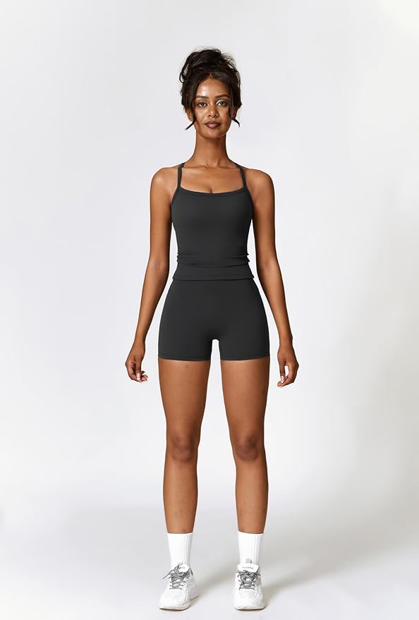 QBGJTD Two Piece Workout Sets For Women Tank Top Matching High Waist Booty Lifting Shorts Gym Yoga Active Wear Outfits