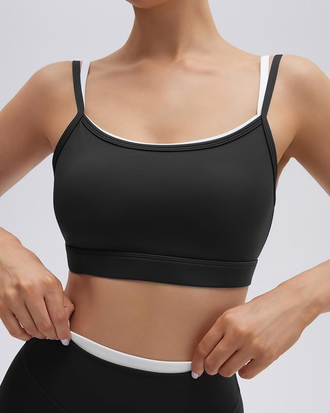 SUUKSESS Women 2 Pieces Workout Sets Padded Spaghetti Straps Camis High Waist Biker Shorts