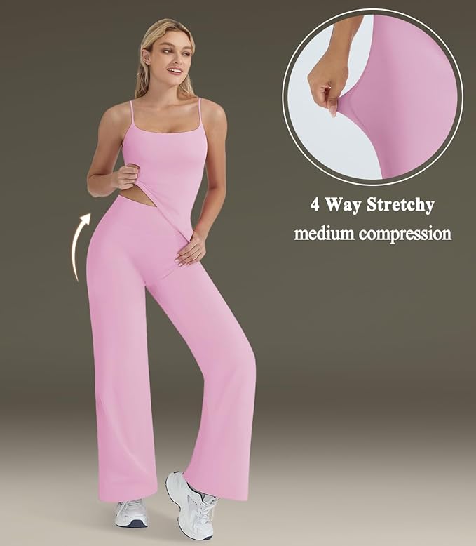OMKAGI Workout Sets for Women Padded Tank Tops Matching Straight Leg Yoga Outfits
