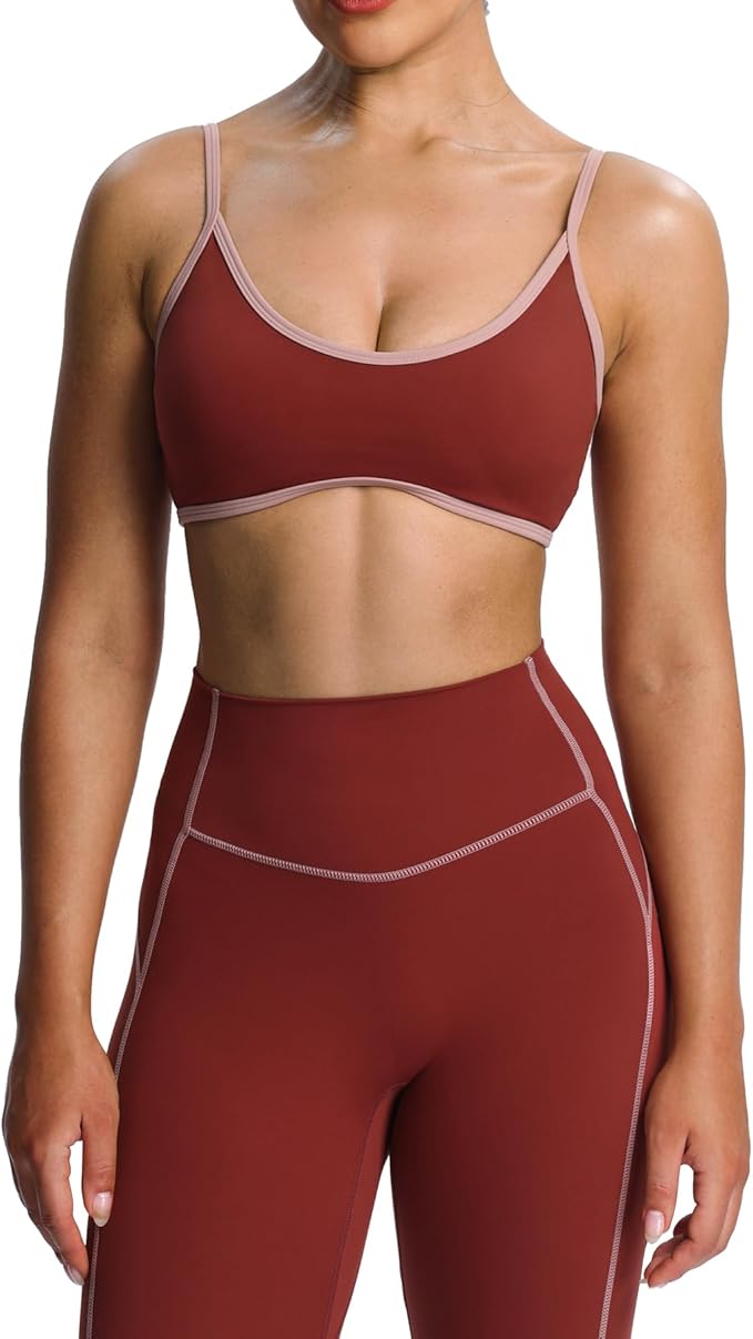 Aoxjox Women's Color Block Workout Sports Bras Fitness Lexi Lined Strappy Bra Athletic Yoga Crop Tank