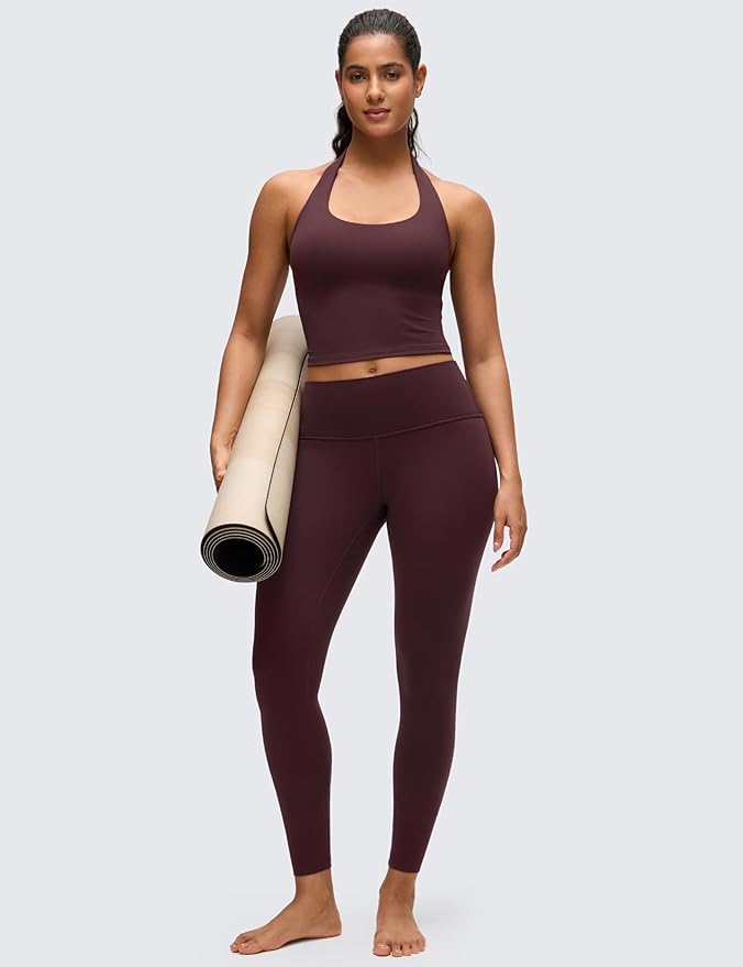 CRZ YOGA Butterluxe Halter Crop Tank Tops for Women - Open Back Padded Longline Sports Bras Workout Gym