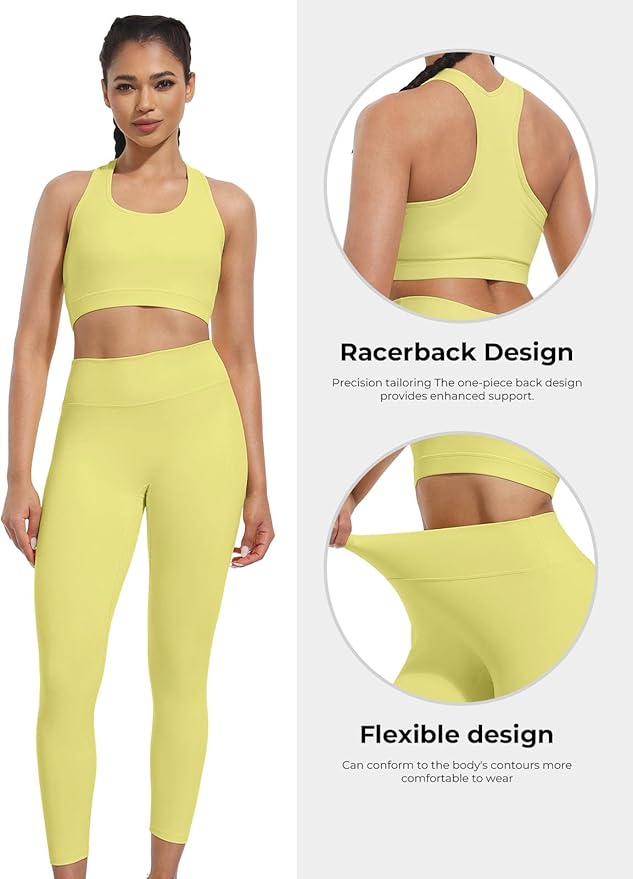 Workout Sets for Women 2 Piece High Waisted Seamless Leggings with Padded Stretchy Sports Bra Sets Gym Clothes