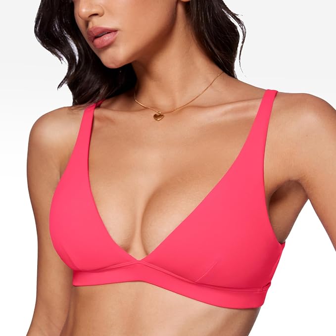 INGIA Womens Deep V-Neck Sports Bra Padded Low Impact Fitness Yoga Bra U Back Wireless Workout Bra Contour Crop Top