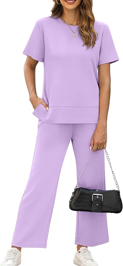 XIEERDUO Women's Side Slit Lounge Sets 2026 Fashion 2 Piece Travel Outfits Cozy Loungewear Wide Leg Tracksuits S-3XL