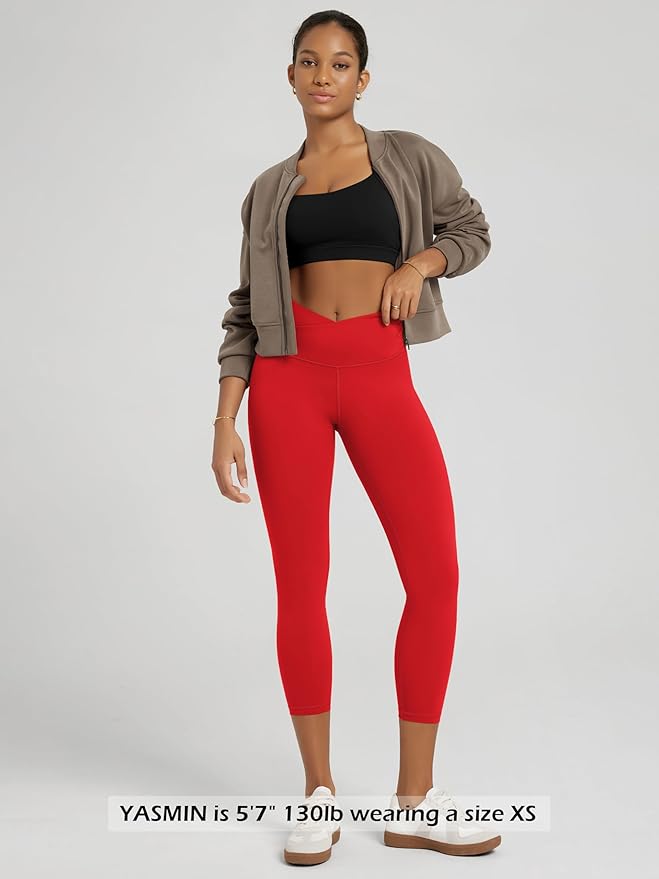 ODODOS Women's Cross Waist Yoga Leggings with Inner Pocket, 23"/25"/28" Gathered Crossover Workout Yoga Pants