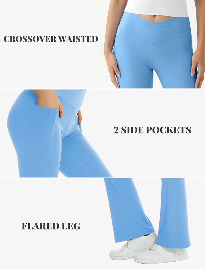 COPYLEAF Women's Flare Yoga Pants with Pockets V Crossover High Waisted Bootcut Yoga Leggings-Flare Workout Gym Leggings