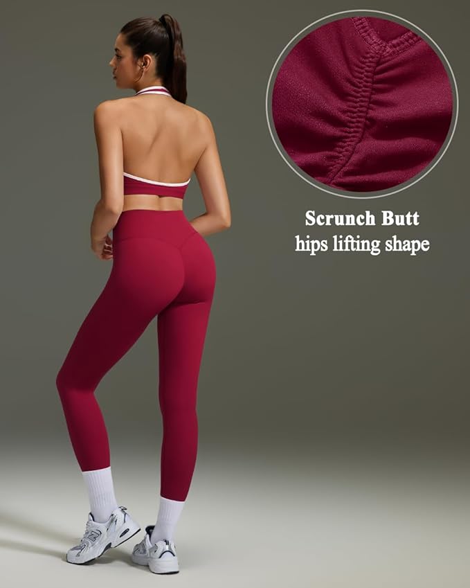OMKAGI 2 Piece Workout Sets for Women Halter Sports Bras Gym Sets Booty Leggings Outfits