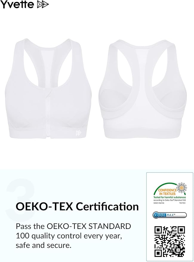 Yvette Zip Front Sports Bra - High Impact Sports Bras for Women Plus Size Workout Fitness Running