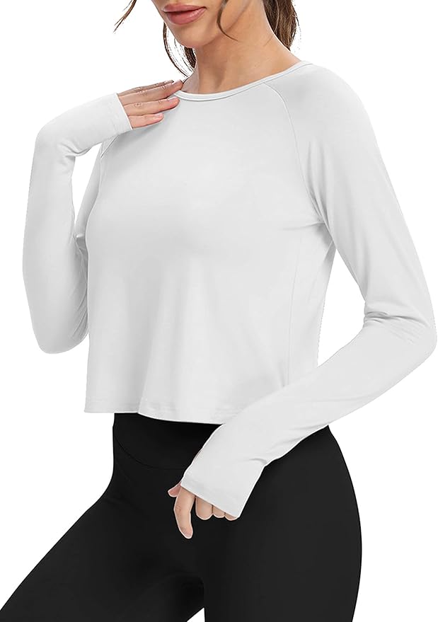 Bestisun Long Sleeve Athletic Workout Shirts Sports Yoga Gym Crop Tops for Women