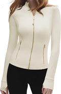 SUUKSESS Women Golden Full Zip Up Workout Cropped Jackets Lightweight Athletic Yoga Tops