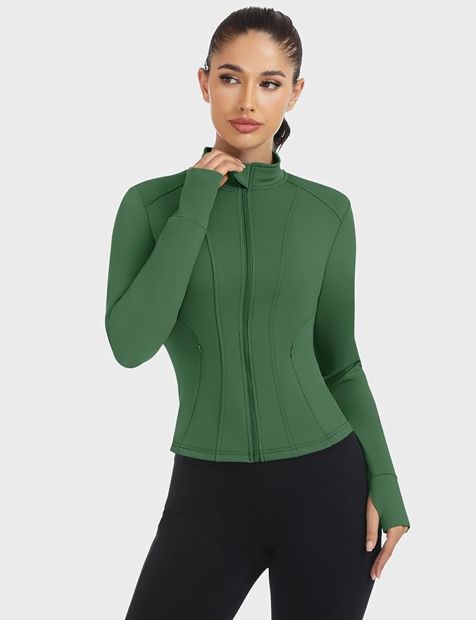 Loovoo Women's Workout Jacket Lightweight Zip Up Athletic Jackets Cropped Slim Fit Running Yoga Tops with Pockets