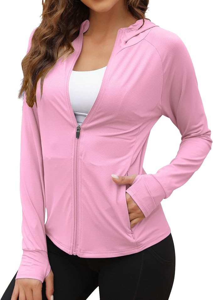 We1Fit Women's UPF 50+ Sun Protection Jacket Hoodie Sun Shirts Hiking Running Athletic Shirt
