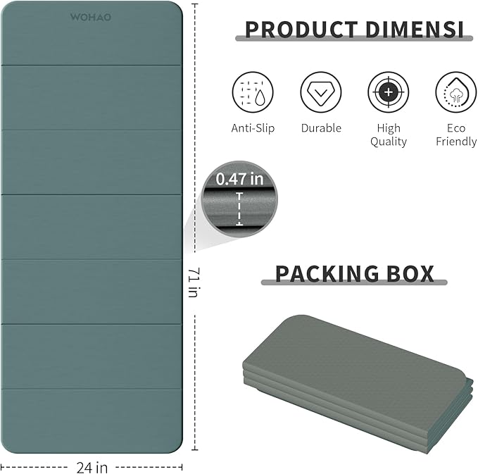 7-Fold Yoga Mat 70"x24" - 1/2 Inch Thick Folding Exercise Mat, Compact Non-Slip TPE Mat for Travel, Storage, Yoga & Home Gym, Lightweight & Portable