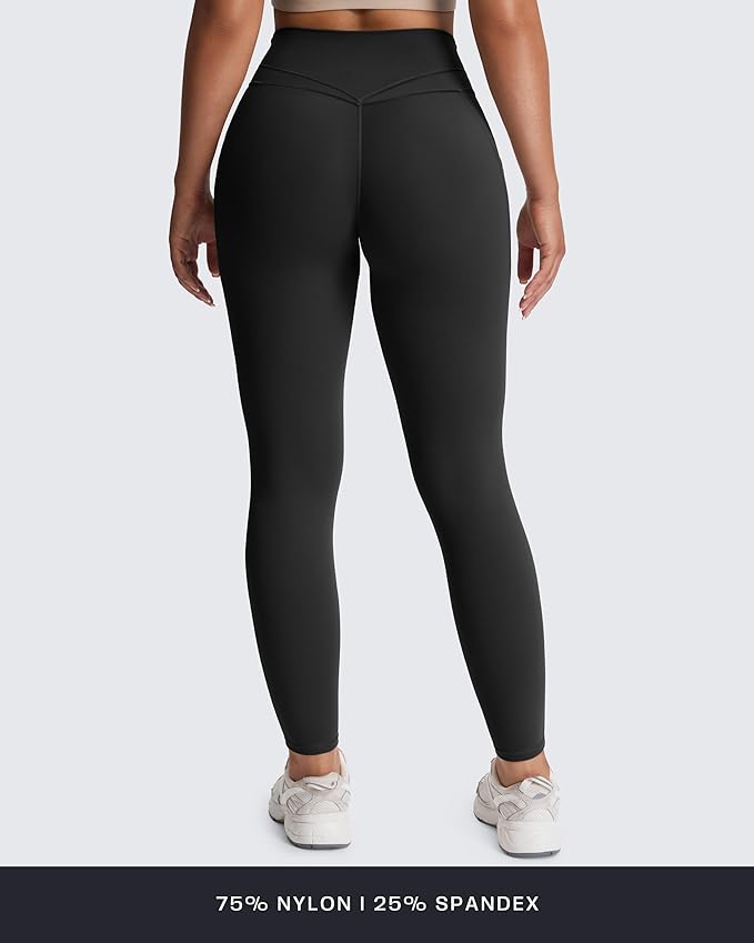 Aoxjox Women's Trinity High Waisted Yoga Pants with Pockets Cross-Waist Tummy Control Buttery Soft Workout Leggings 26"