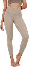 ODODOS Women's Cross Waist Yoga Leggings with Inner Pocket, 23"/25"/28" Gathered Crossover Workout Yoga Pants