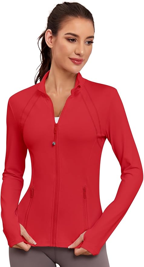VUTRU Women Athletic Jacket Fitted Workout Running Zip Up Track Coat Layer with Thumb Holes Pockets for Yoga Gym Travel