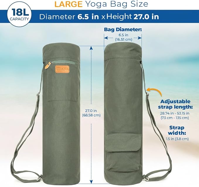 UDANA Yoga Mat Bag – Heavy Duty Canvas Carrier with 3 Pockets & Full Zip – Available in 3 Sizes (16L, 18L, 34L) - Multiple Colors