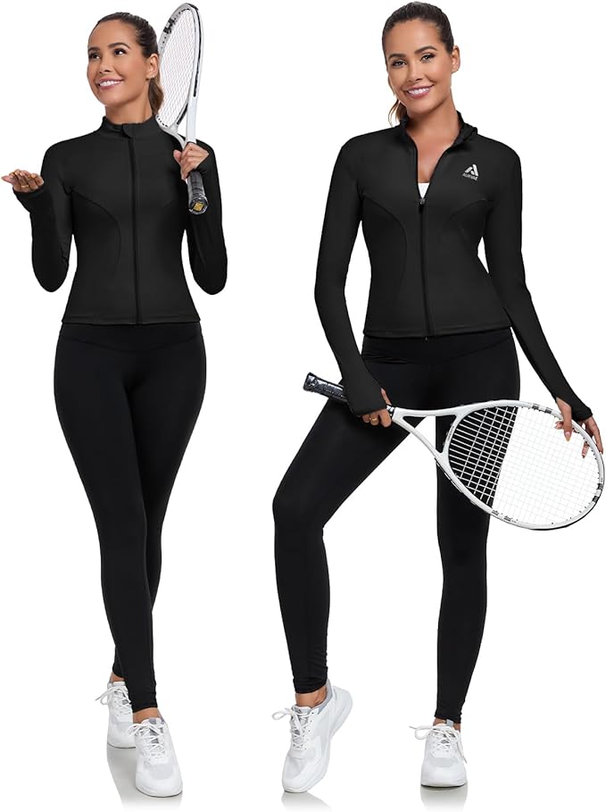 Women's Full Zip Workout Jacket Lightweight Running Slim Fit Athletic Jackets With Thumb Holes