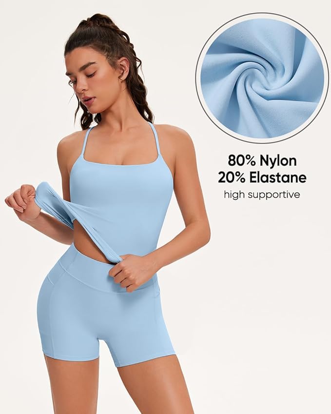 OMKAGI Workout Sets for Women Cute Spaghetti Strap Tank Tops Booty Shorts Outfits with Pockets