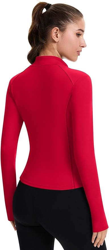 ZHENWEI Workout Jackets for Women Full Zip Up Cropped Athletic Long Sleeve Lightweight Slim Fit Running Tops with Pockets