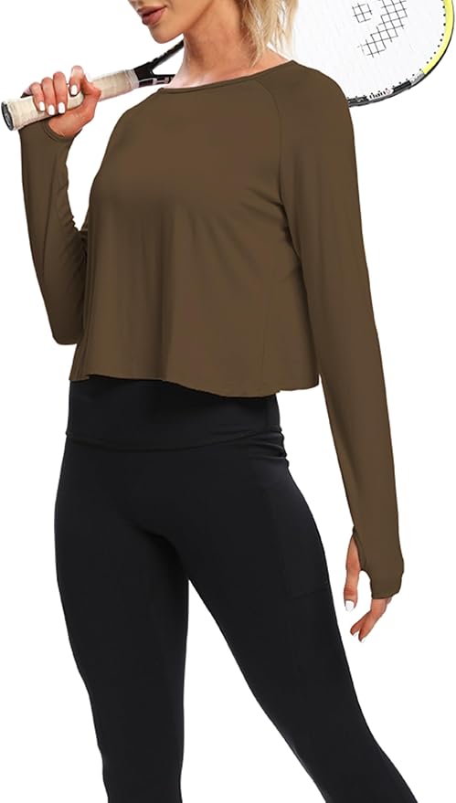 Bestisun Long Sleeve Workout Running Shirts Athletic Yoga Gym Crop Tops for Women