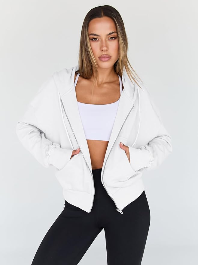 Trendy Queen Hoodies for Women Full Zip Up Cropped Sweatshirts Jackets Casual Comfy Gym Tops Fall Outfits Winter Clothes 2026